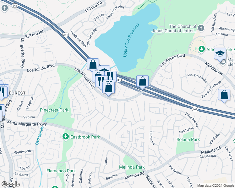 map of restaurants, bars, coffee shops, grocery stores, and more near 31 Sanctuary Lane in Mission Viejo