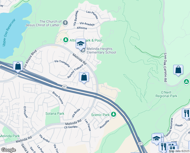 map of restaurants, bars, coffee shops, grocery stores, and more near 2 Paseo Primero in Rancho Santa Margarita