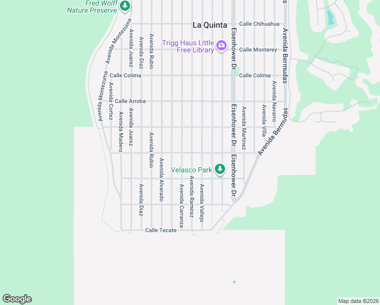 map of restaurants, bars, coffee shops, grocery stores, and more near 77548 Calle Madrid in La Quinta