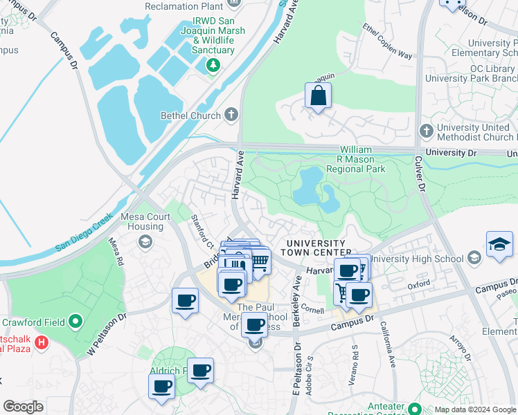 map of restaurants, bars, coffee shops, grocery stores, and more near 45 Lehigh Aisle in Irvine
