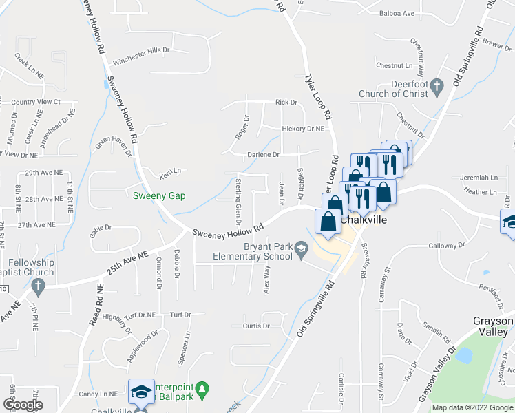 map of restaurants, bars, coffee shops, grocery stores, and more near 5179 Yorkshire Drive in Pinson