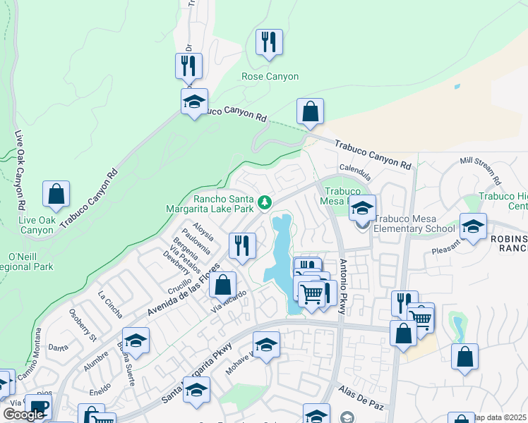 map of restaurants, bars, coffee shops, grocery stores, and more near 21301 Avenida de Las Flores in Rancho Santa Margarita