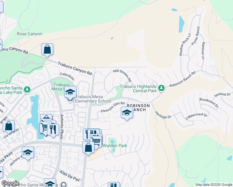map of restaurants, bars, coffee shops, grocery stores, and more near 21212 Country Farm Lane in Trabuco Canyon