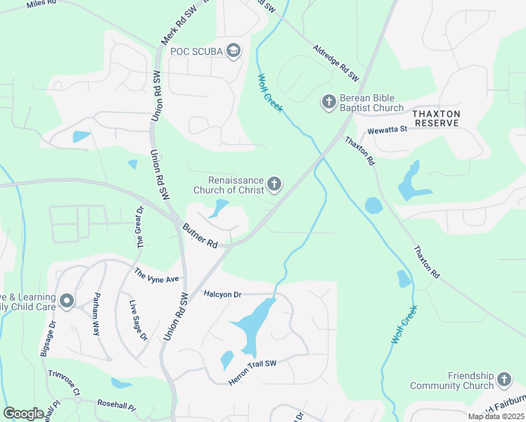 map of restaurants, bars, coffee shops, grocery stores, and more near 5350 Thames Drive Southwest in Atlanta