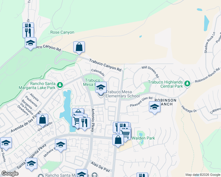 map of restaurants, bars, coffee shops, grocery stores, and more near 24 Allyssum in Rancho Santa Margarita