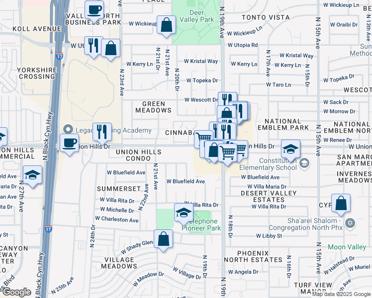 map of restaurants, bars, coffee shops, grocery stores, and more near 2015 West Union Hills Drive in Phoenix