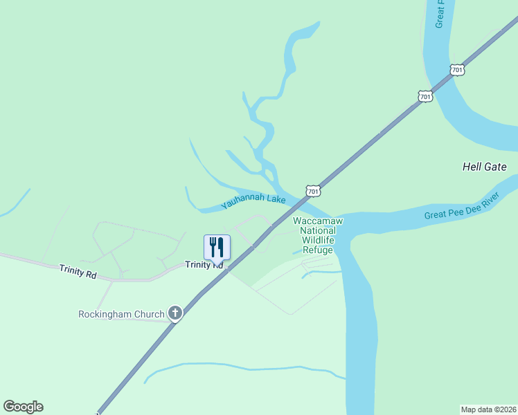 map of restaurants, bars, coffee shops, grocery stores, and more near 74 Yauhannah Lake Drive in Georgetown