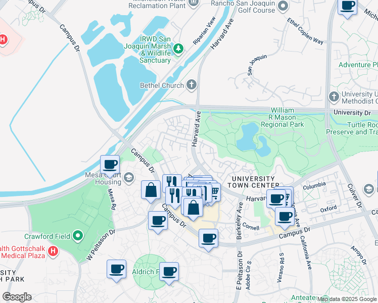 map of restaurants, bars, coffee shops, grocery stores, and more near 152 Stanford in Irvine