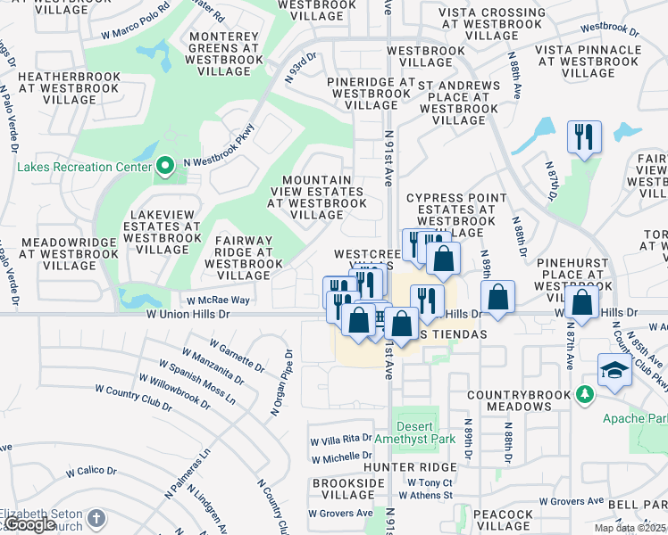 map of restaurants, bars, coffee shops, grocery stores, and more near 9296 West Union Hills Drive in Peoria
