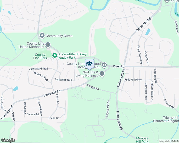 map of restaurants, bars, coffee shops, grocery stores, and more near 3800 Linecrest Road in Ellenwood