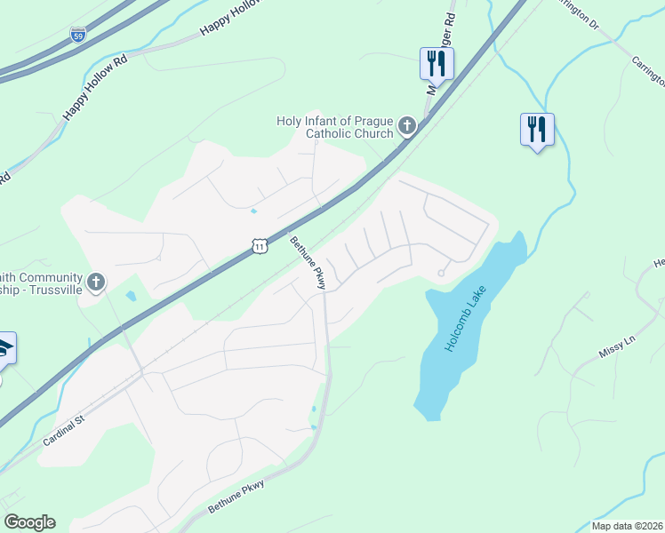 map of restaurants, bars, coffee shops, grocery stores, and more near 5104 River Street in Trussville