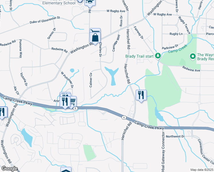 map of restaurants, bars, coffee shops, grocery stores, and more near 3710 Charles Drive in East Point