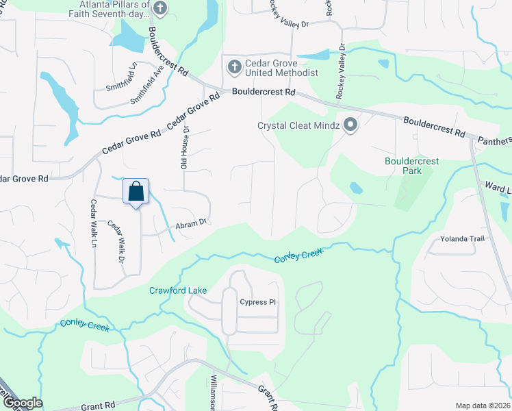 map of restaurants, bars, coffee shops, grocery stores, and more near 4290 Cedar Valley Court in Conley