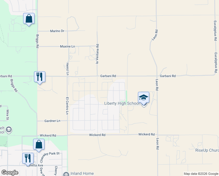 map of restaurants, bars, coffee shops, grocery stores, and more near 32124 Bullard Street in Menifee