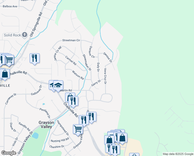 map of restaurants, bars, coffee shops, grocery stores, and more near 2504 Daly Drive in Birmingham