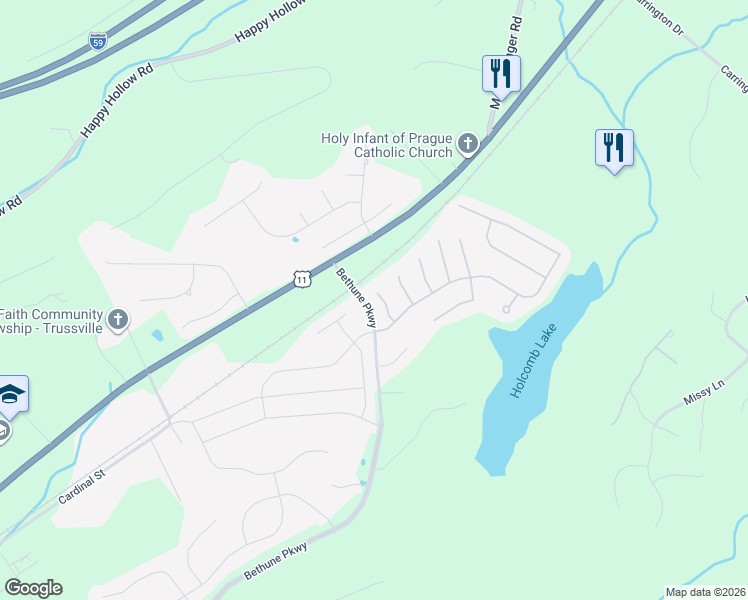 map of restaurants, bars, coffee shops, grocery stores, and more near 5104 River Street in Trussville