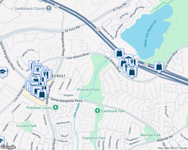 map of restaurants, bars, coffee shops, grocery stores, and more near Fidel Trail in Mission Viejo
