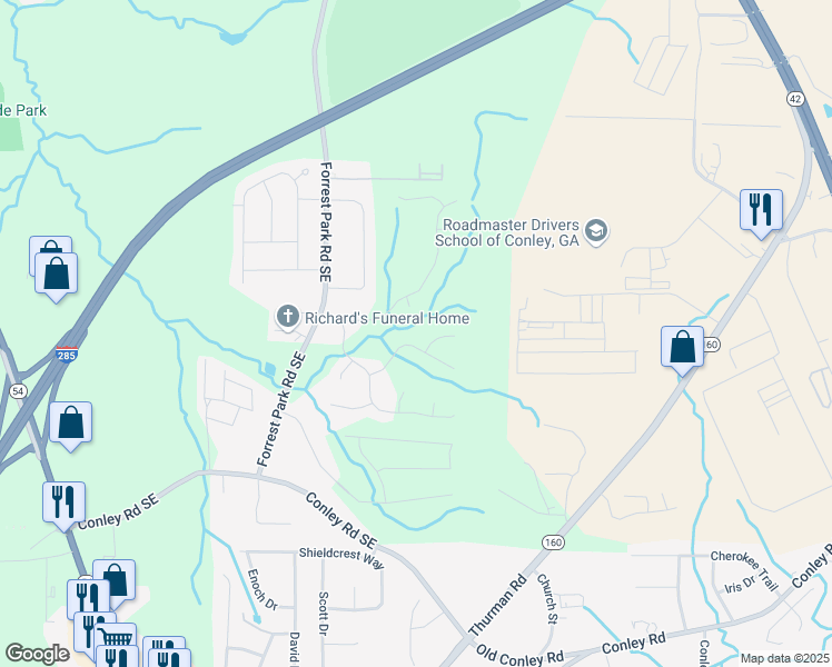 map of restaurants, bars, coffee shops, grocery stores, and more near 3696 Chevington Court Southeast in Atlanta