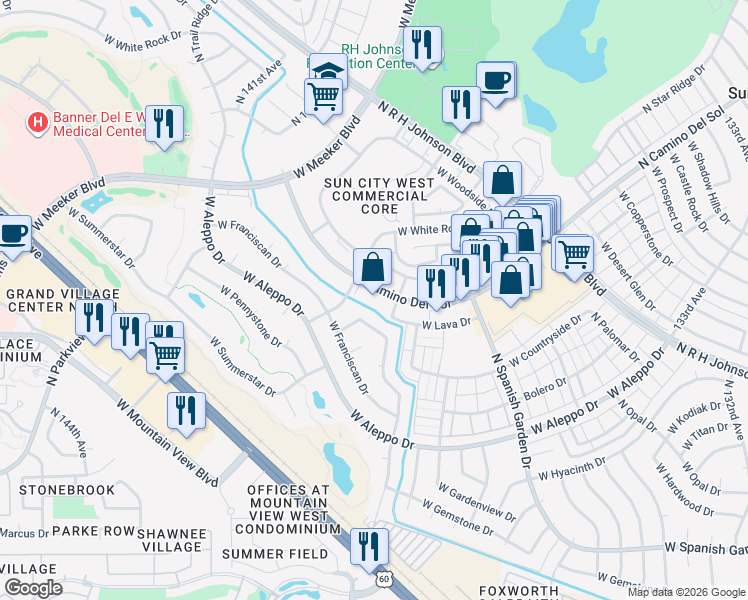 map of restaurants, bars, coffee shops, grocery stores, and more near 13726 West Tartan Drive in Sun City West