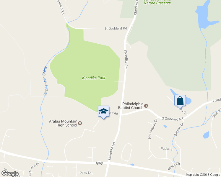 map of restaurants, bars, coffee shops, grocery stores, and more near 4357 Klondike Road in Lithonia