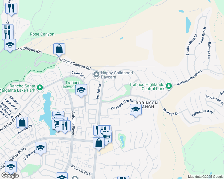 map of restaurants, bars, coffee shops, grocery stores, and more near 31892 Wagon Wheel Lane in Trabuco Canyon