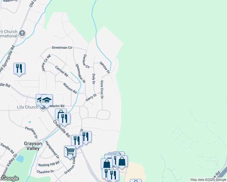 map of restaurants, bars, coffee shops, grocery stores, and more near 2616 Denise Drive in Birmingham