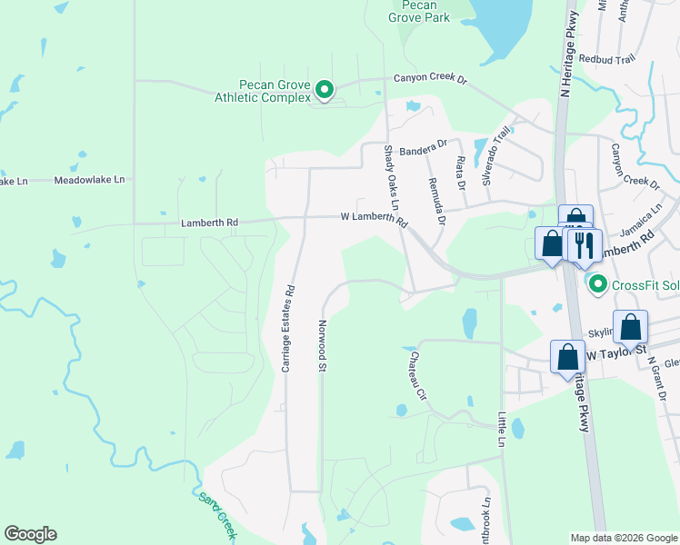map of restaurants, bars, coffee shops, grocery stores, and more near 253 Norwood Road in Sherman