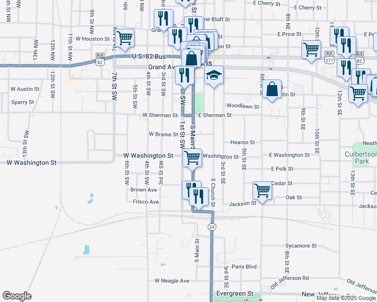 map of restaurants, bars, coffee shops, grocery stores, and more near 825 South Main Street in Paris