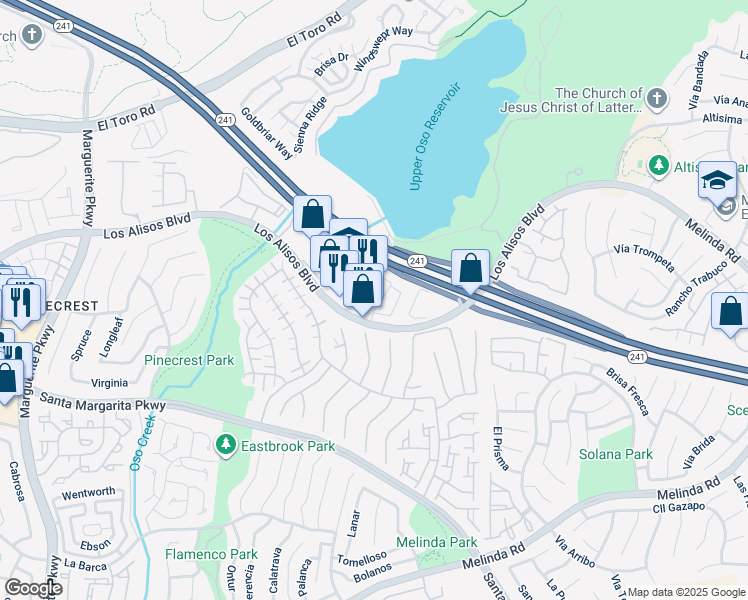 map of restaurants, bars, coffee shops, grocery stores, and more near 2 Hideaway Loop in Mission Viejo
