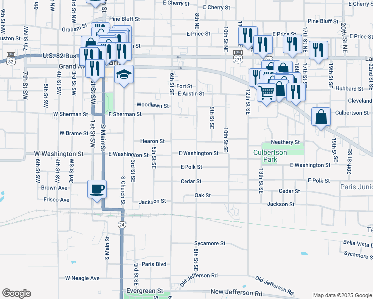 map of restaurants, bars, coffee shops, grocery stores, and more near 750 East Washington Street in Paris