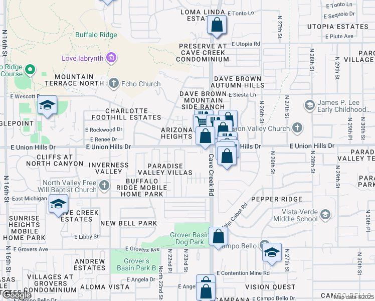 map of restaurants, bars, coffee shops, grocery stores, and more near 2311 East Union Hills Drive in Phoenix
