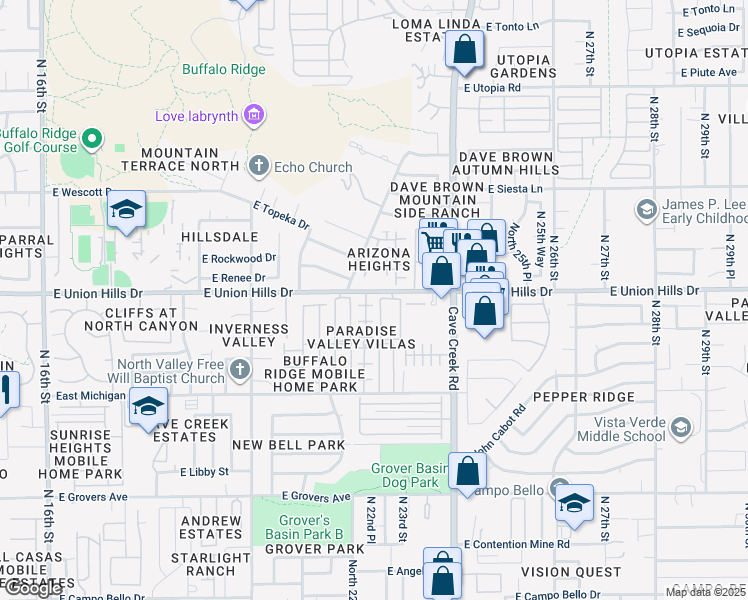 map of restaurants, bars, coffee shops, grocery stores, and more near 2221 East Union Hills Drive in Phoenix