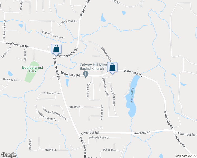 map of restaurants, bars, coffee shops, grocery stores, and more near 2738 Ward Lake Ct in Ellenwood