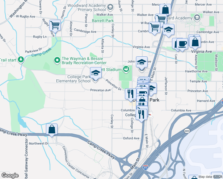 map of restaurants, bars, coffee shops, grocery stores, and more near 3687 Conley Street in Atlanta