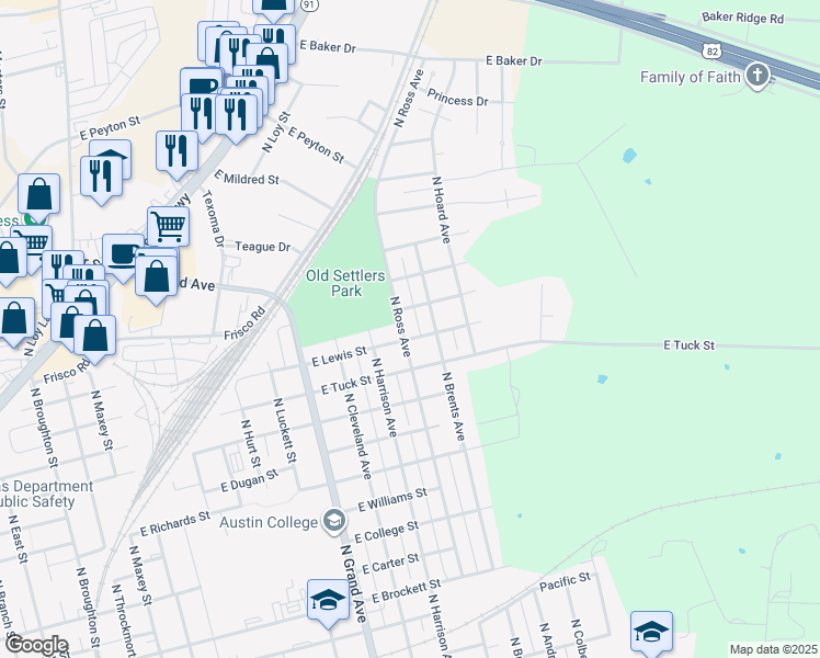 map of restaurants, bars, coffee shops, grocery stores, and more near 1413 North Ross Avenue in Sherman