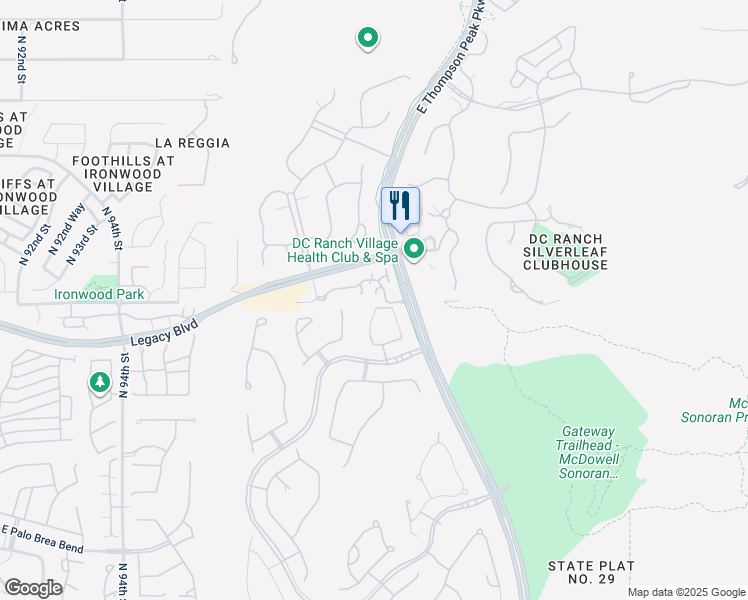 map of restaurants, bars, coffee shops, grocery stores, and more near 18650 North Thompson Peak Parkway in Scottsdale