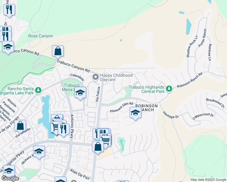 map of restaurants, bars, coffee shops, grocery stores, and more near 31906 Wagon Wheel Lane in Trabuco Canyon