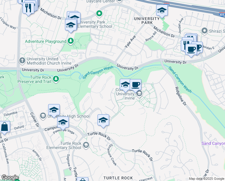 map of restaurants, bars, coffee shops, grocery stores, and more near 16 Charity in Irvine