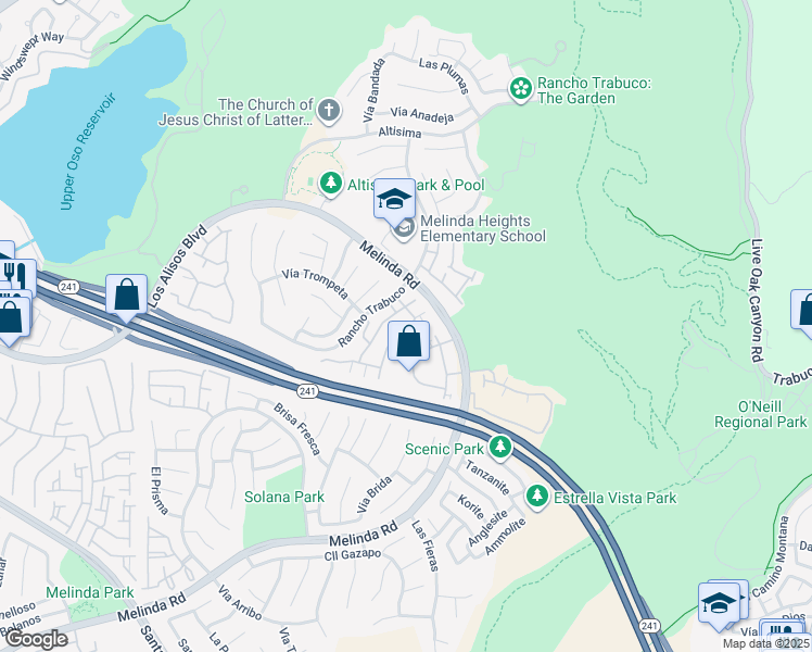 map of restaurants, bars, coffee shops, grocery stores, and more near 40 Tierra Montanosa in Rancho Santa Margarita