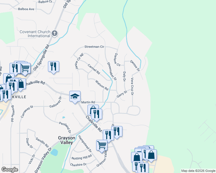 map of restaurants, bars, coffee shops, grocery stores, and more near 2537 Carmel Road in Birmingham