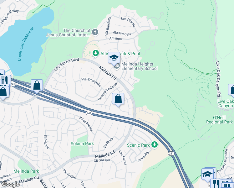 map of restaurants, bars, coffee shops, grocery stores, and more near 28 Tierra Montanosa in Rancho Santa Margarita
