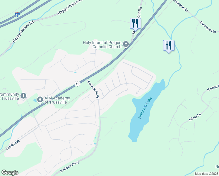 map of restaurants, bars, coffee shops, grocery stores, and more near 5172 Cruise Street in Trussville