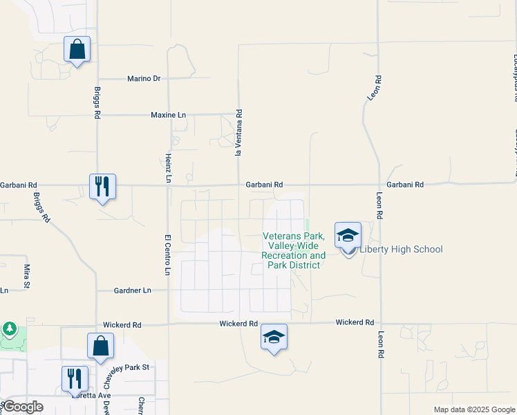 map of restaurants, bars, coffee shops, grocery stores, and more near 32079 Bullard Street in Menifee