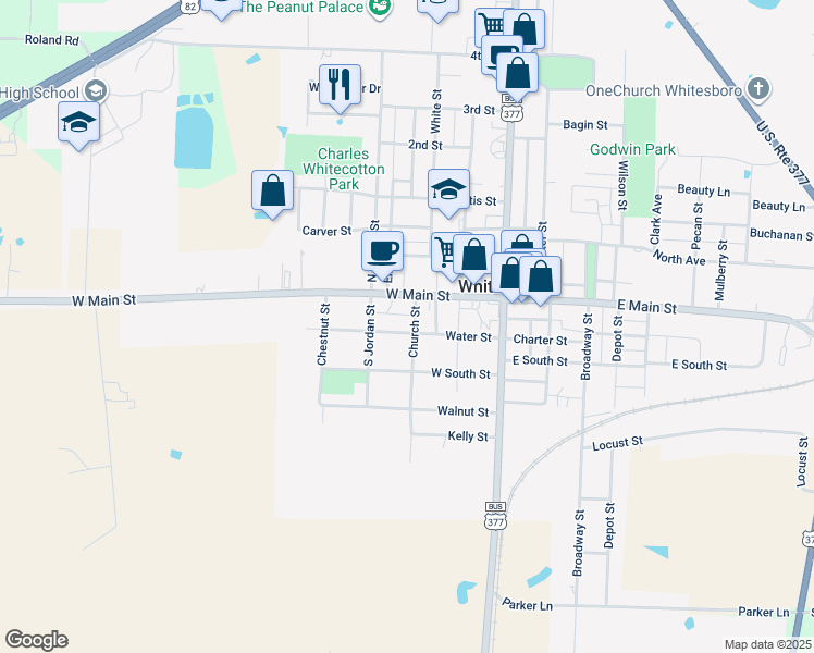 map of restaurants, bars, coffee shops, grocery stores, and more near 101 Church Street in Whitesboro