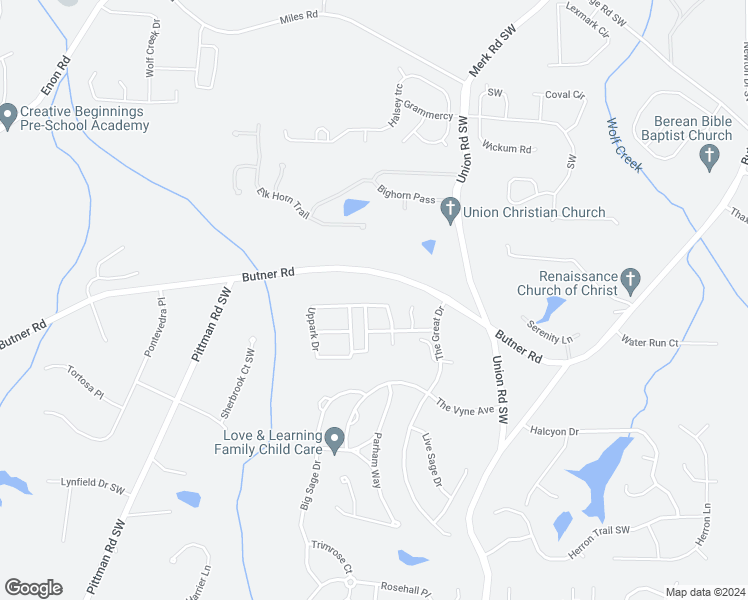 map of restaurants, bars, coffee shops, grocery stores, and more near 3655 Uppark Drive in Atlanta