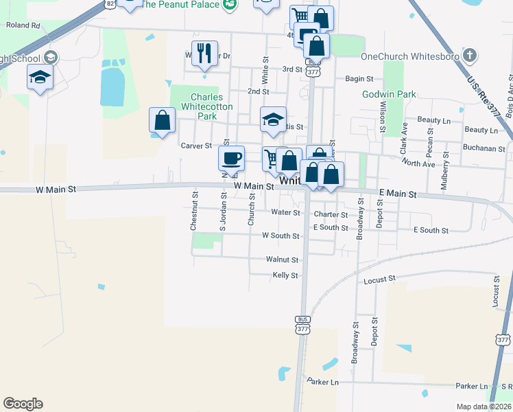 map of restaurants, bars, coffee shops, grocery stores, and more near 101 Church Street in Whitesboro
