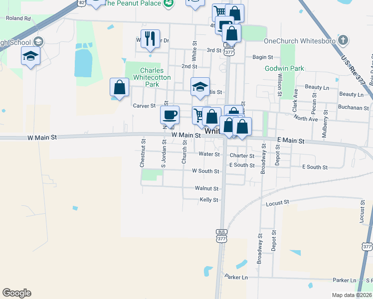 map of restaurants, bars, coffee shops, grocery stores, and more near 101 Church Street in Whitesboro