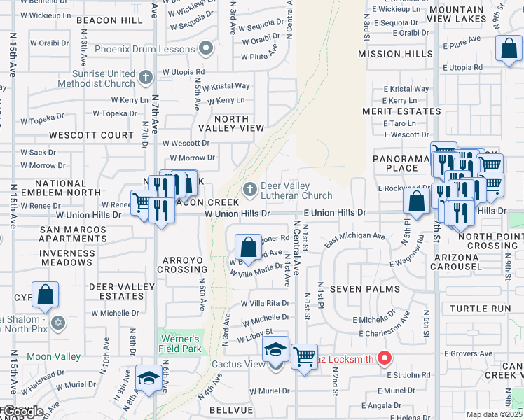 map of restaurants, bars, coffee shops, grocery stores, and more near 220 West Union Hills Drive in Phoenix