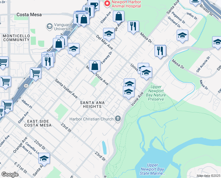 map of restaurants, bars, coffee shops, grocery stores, and more near 306 Monte Vista Avenue in Costa Mesa