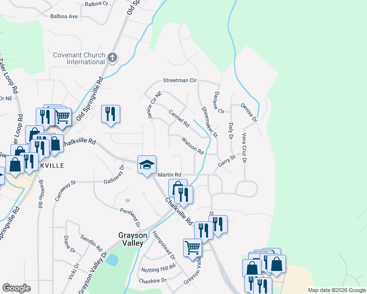 map of restaurants, bars, coffee shops, grocery stores, and more near 2457 Watson Road in Birmingham